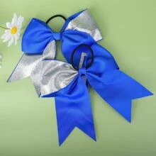 16PCS 8" Two Toned Large Glitter Cheer Bows Shiny Cheer Hair Bows Ponytail Holder Handmade For Cheerleader Girls Softball Sports - 閃銀寶藍色 - 查看 4