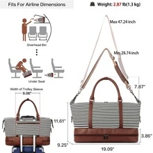 BOSTANTEN Weekender Bags for Women Canvas Travel Duffel Bag Large Overnight Bag Carry On Tote with Shoe Compartment and Trolley Sleeve - 黑與白 - 查看 5