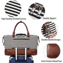 BOSTANTEN Weekender Bags for Women Canvas Travel Duffel Bag Large Overnight Bag Carry On Tote with Shoe Compartment and Trolley Sleeve - 黑與白 - 查看 8