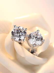 1 對 925 純銀高級四爪單鑽耳環簡約時尚女孩女孩珠寶禮物