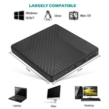 External CD DVD Drive, USB 3.0 & Type C DVD/CD ROM Burner, CD DVD +/-RW Optical Disk Drive Reader, With USB And TF/SD Slots Slim Portable Writer Player For Laptop Windows 11 10 PC Linux OS - Black - View 6