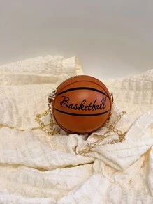 Unique Mini Brown Shoulder Messenger Crossbody Bag, Fashion Basketball Chain Circular Bag