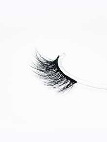 1pair Half Lashes 12mm Short Natural Faux Mink Eyelashes Look Wispy Cat Eye Lashes - Black - View 3
