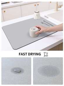 Silica Gel Material Light Gray Simple Nordic Style Water Absorbing Anti-slip Rubber Bottom 5s Quick Drying Easy To Clean Kitchen Draining Mat-1pc - Light Grey - View 5