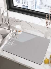 Silica Gel Material Light Gray Simple Nordic Style Water Absorbing Anti-slip Rubber Bottom 5s Quick Drying Easy To Clean Kitchen Draining Mat-1pc - Light Grey - View 7