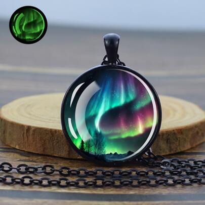Aurora Borealis Creative Glow In The Dark Glass Pendant Necklace Night Light Jewelry