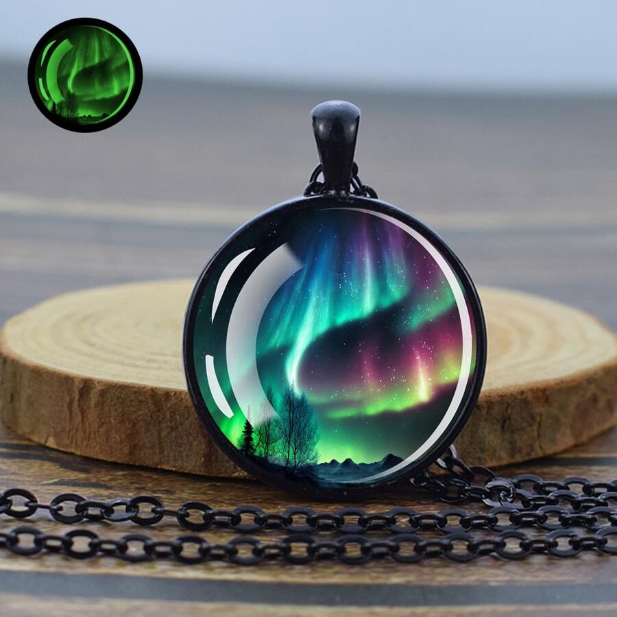 Aurora Borealis Creative Glow In The Dark Glass Pendant Necklace Night Light Jewelry - style 3 - View 1