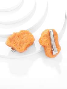 2入組搞笑仿真炸雞系列裝飾髮夾和髮飾 - 橘色 - 查看 3