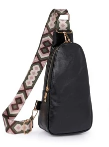 Túi đeo chéo đa năng thời trang PU ba lớp Túi đeo vai có dây đeo rộng - màu đen - Xem 3