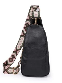 Túi đeo chéo đa năng thời trang PU ba lớp Túi đeo vai có dây đeo rộng - màu đen - Xem 2