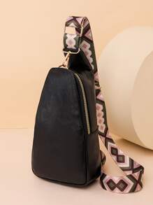 Túi đeo chéo đa năng thời trang PU ba lớp Túi đeo vai có dây đeo rộng - màu đen - Xem 4