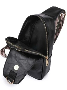 Túi đeo chéo đa năng thời trang PU ba lớp Túi đeo vai có dây đeo rộng - màu đen - Xem 5