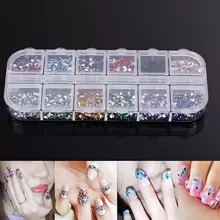 Hạt pha lê, đá giả nhỏ, trang trí móng tay, 12 ô, bóng thủy tinh phẳng, trang trí móng tay bằng hạt cườm siêu nhỏ, phụ kiện trang trí móng tay, đá quý làm móng, đồ dùng làm móng, móng tay - màu đen - Xem 7