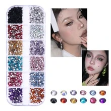 Hạt pha lê, đá giả nhỏ, trang trí móng tay, 12 ô, bóng thủy tinh phẳng, trang trí móng tay bằng hạt cườm siêu nhỏ, phụ kiện trang trí móng tay, đá quý làm móng, đồ dùng làm móng, móng tay - màu đen - Xem 2