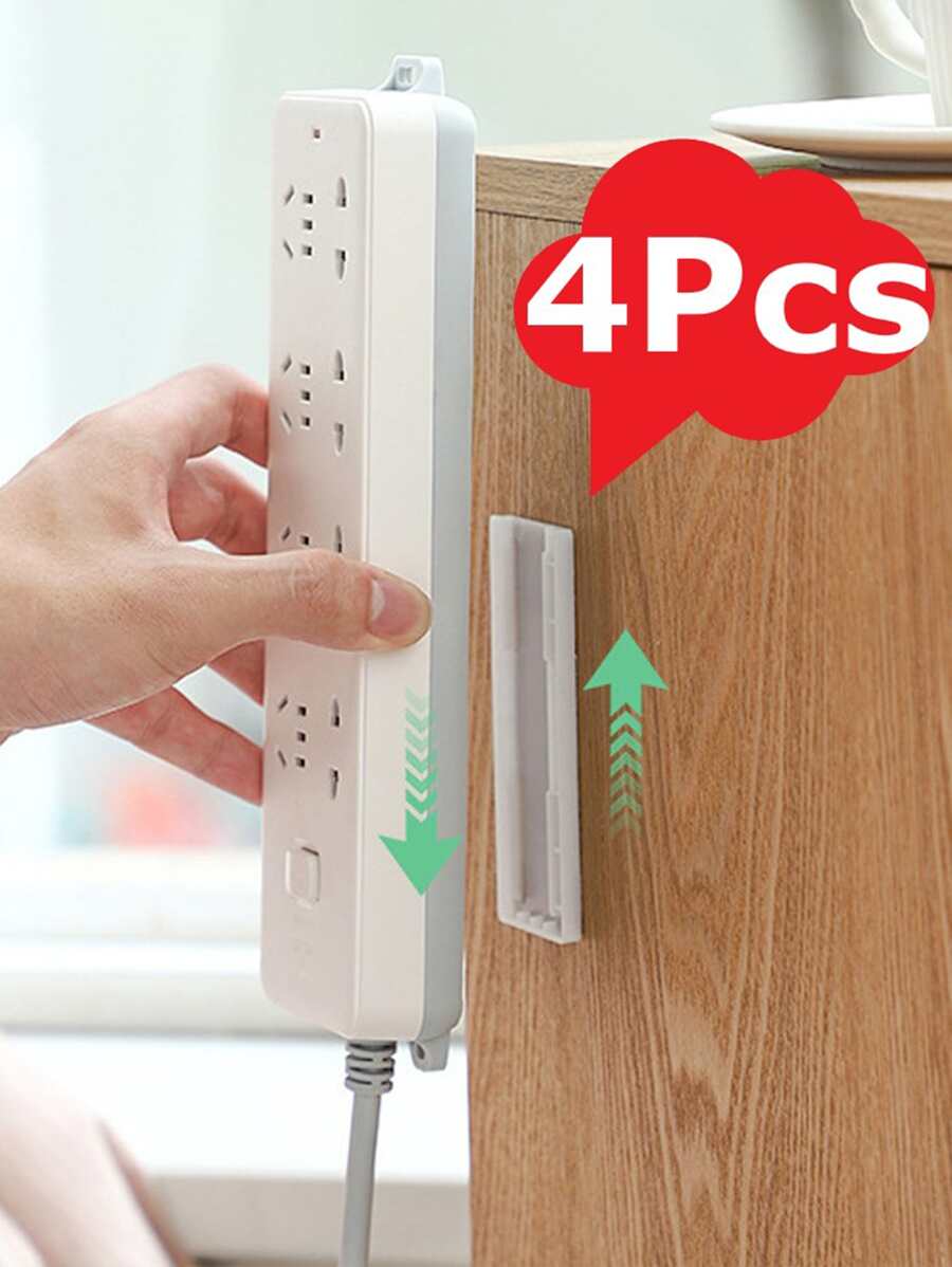 4-Pack Wall Mount Home Power Strip Holder No Punch Self-Adhesive Power Strip Holder Cable Management No Punch Surge Protector Table Mount Plug-In Outlet Holder Holder For WiFi Router Tissue Box - White - View 1