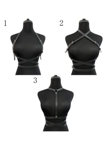 1 件朋克女式紧身胸衣皮革束缚哥特式服装装饰束带派对装扮万圣节 - 黑色 - 查看 8