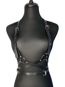 1 件朋克女式紧身胸衣皮革束缚哥特式服装装饰束带派对装扮万圣节 - 黑色 - 查看 6
