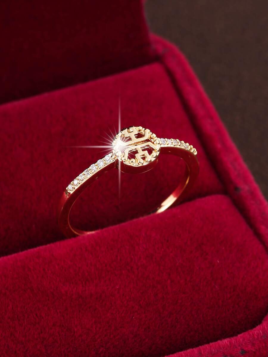 1pc Fashionable Versatile Simple Cubic Zirconia Inlay Ring