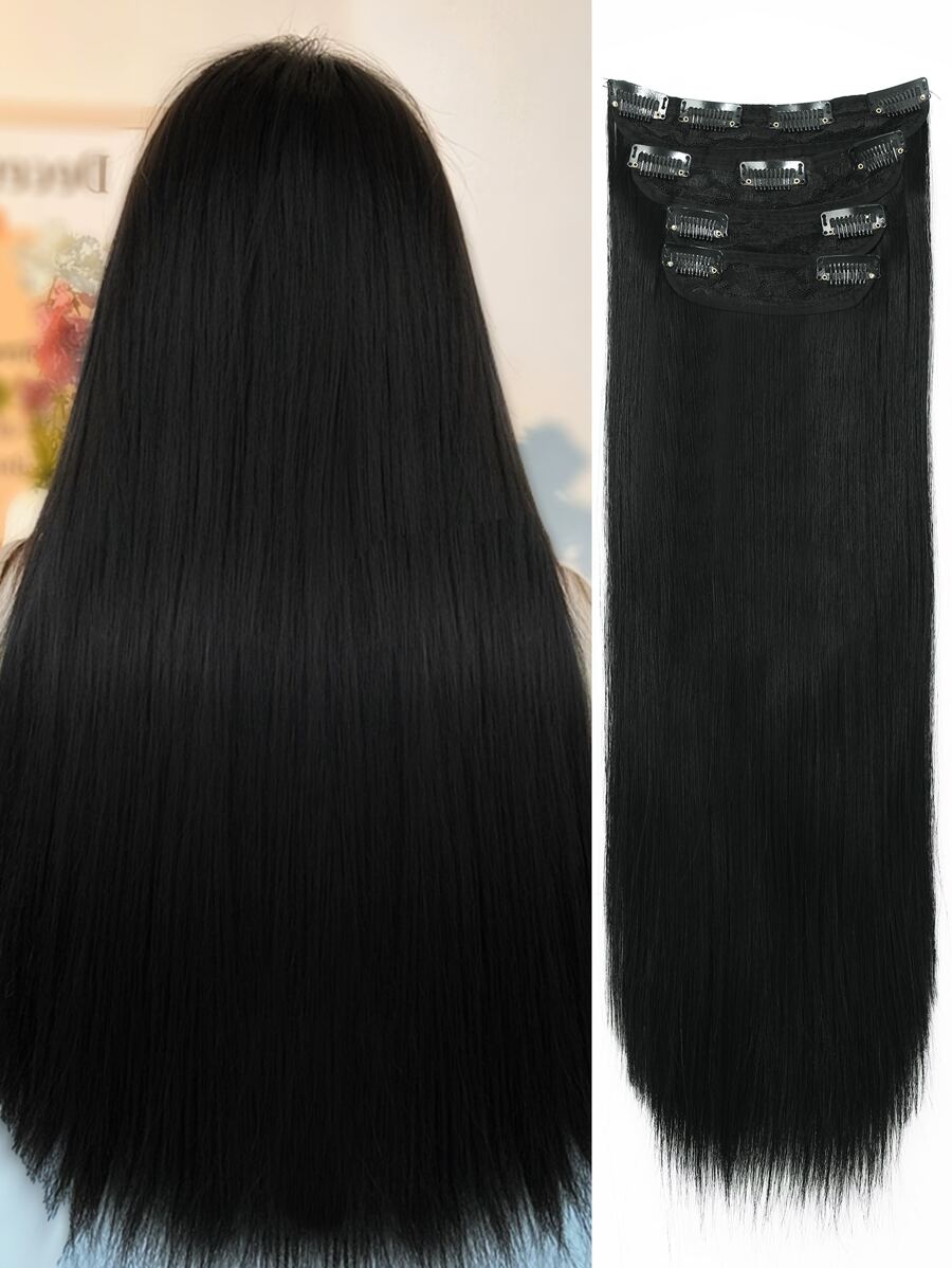 Clip In Hair Extensions Black Color 22 Inch 11 Clips Long Straight Hair Extensions Clip In Natural Hair Extensions - Black - View 1