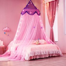 Bed Canopy For Bedroom Decoration, Canopy Bed Curtain Hanging Mosquito Net Bed Curtain, Princess Round Dome Hanging Netting Curtains (Purple & Pink) - purple and pink - View 1
