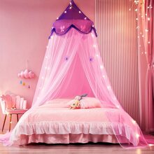Bed Canopy For Bedroom Decoration, Canopy Bed Curtain Hanging Mosquito Net Bed Curtain, Princess Round Dome Hanging Netting Curtains (Purple & Pink) - purple and pink - View 3