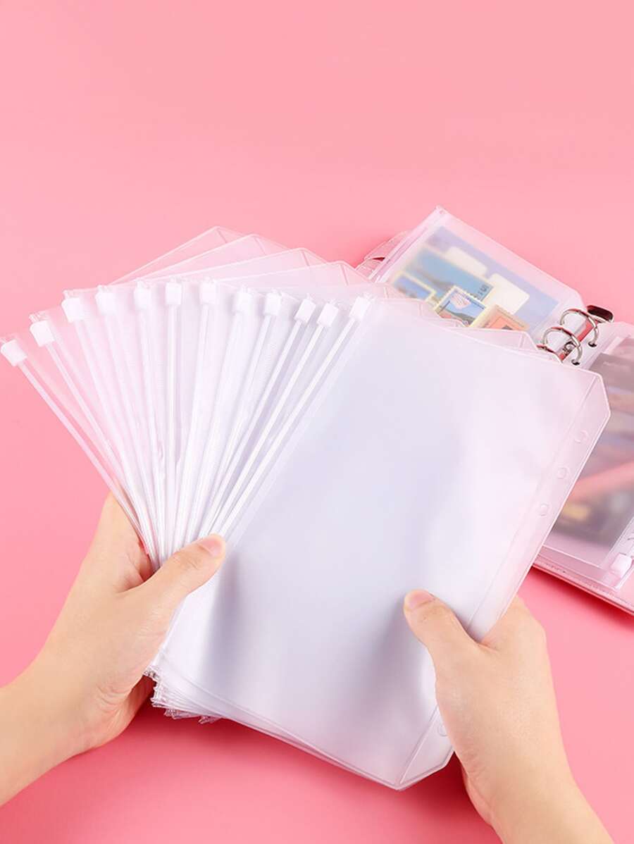 5 chiếc túi khóa kéo rời trong suốt mờ, túi khóa kéo kín sáu lỗ không có vỏ, văn phòng phẩm, lưu trữ nhãn dán, trở lại trường, đồ dùng học tập - Trong sáng - Xem 1