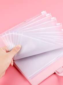 5 chiếc túi khóa kéo rời trong suốt mờ, túi khóa kéo kín sáu lỗ không có vỏ, văn phòng phẩm, lưu trữ nhãn dán, trở lại trường, đồ dùng học tập - Trong sáng - Xem 4