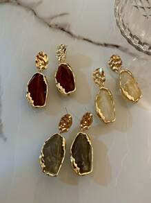 1pair Alloy Coffee-Color Pendant Earrings, Daily And Gift For Women - Coffee Brown - View 1