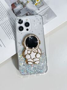 Glitter Phone Case With Astronaut Design Stand-Out Phone Grip - White - View 6