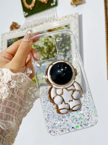 Glitter Phone Case With Astronaut Design Stand-Out Phone Grip - White - View 2