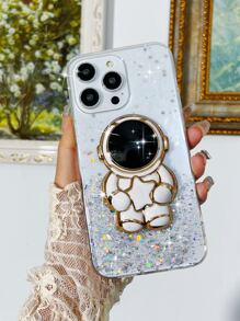 Glitter Phone Case With Astronaut Design Stand-Out Phone Grip - White - View 1