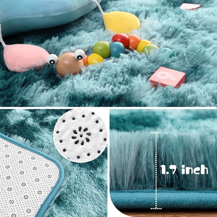 ארוך שיער ליד המיטה שטיח מונע החלקה רך מאוד ניתן לכביסה במכונה שטיח לחדר שינה - כחול - ראה 3