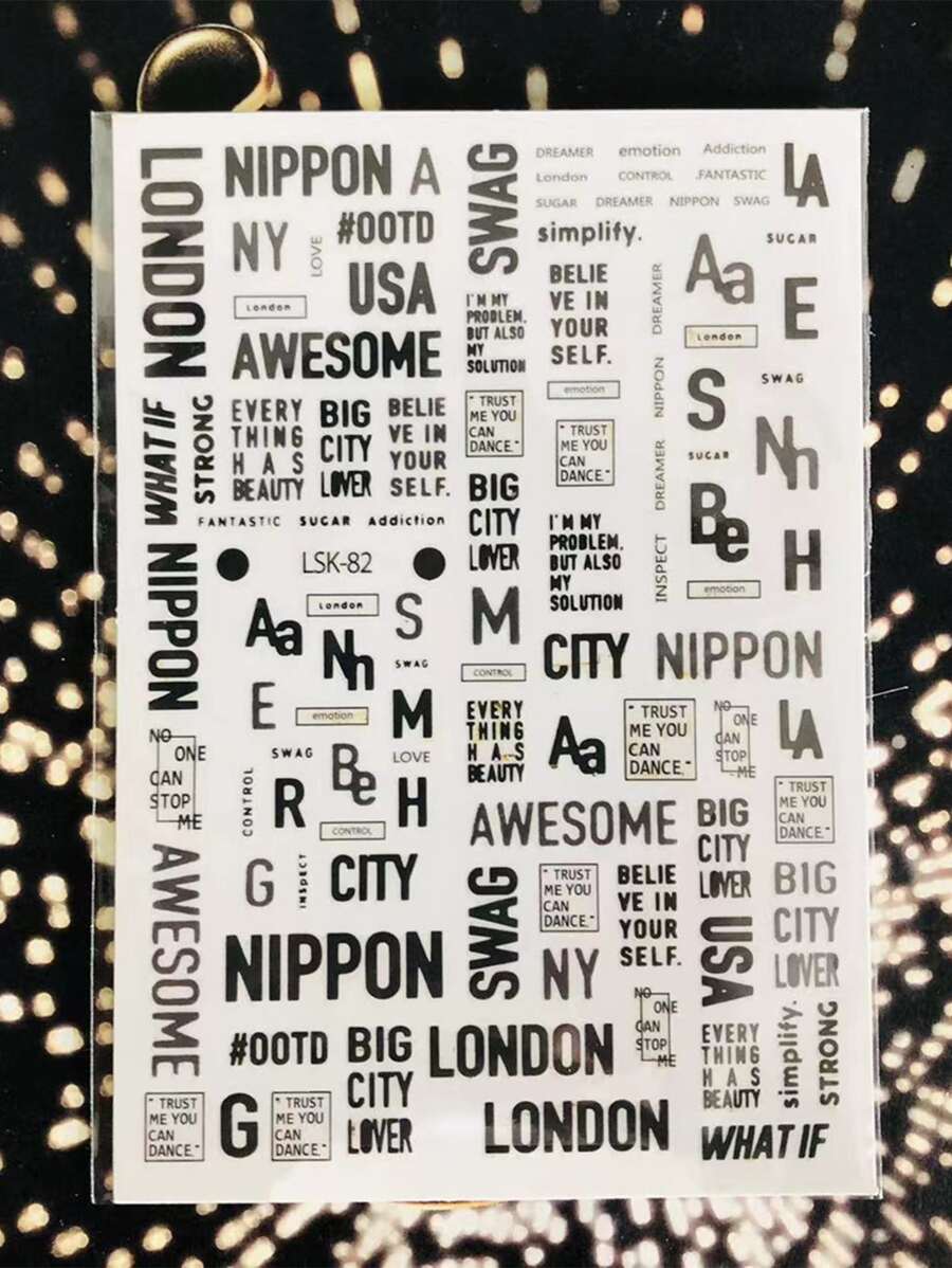 Miếng dán trang trí móng tay trang trí từ tiếng Anh màu đen - màu đen - Xem 1