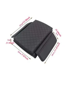 1pc Quilted Detail Car Center Console Armrest Pad - Black - View 2