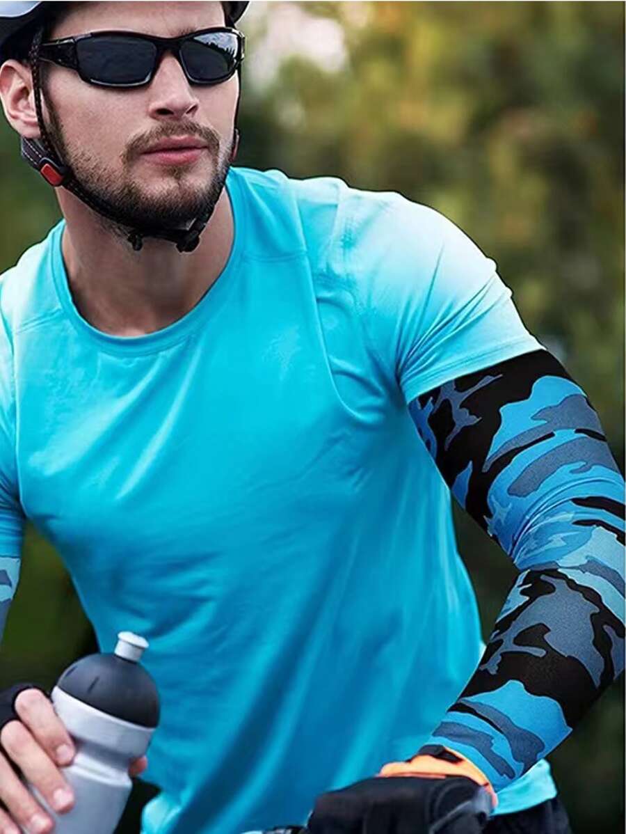 男士防曬防紫外線冰絲袖套，迷彩臂套，防曬，降溫，透氣，適用於夏季戶外運動如騎車等 - 彩色 - 查看 1