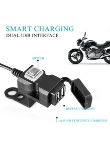1入組摩托車雙USB充電器通用適配器防水12V-24V電源出口手柄鏡子座位支架帶開關充電器 - 杏色 - 查看 4