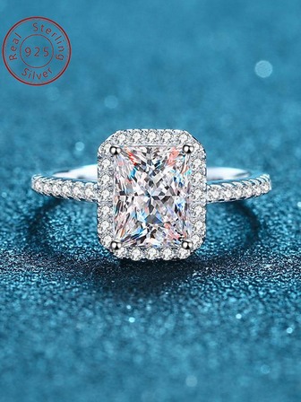 5*7mm閃耀永恆方形美鑽戒指,婚禮訂婚新娘珠寶