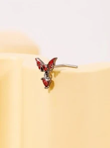 Black & Red Butterfly Cz Nose Stud - Multicolor - View 2