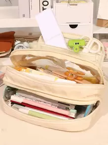 1 hộp đựng bút chì trong suốt màu xanh lá cây, phong cách Nhật Bản tối giản, đồ dùng học tập, túi đựng bút dung lượng lớn, túi đựng bút chì, cặp học sinh - màu xanh lá - Xem 3