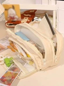 1 hộp đựng bút chì trong suốt màu xanh lá cây, phong cách Nhật Bản tối giản, đồ dùng học tập, túi đựng bút dung lượng lớn, túi đựng bút chì, cặp học sinh - màu xanh lá - Xem 5