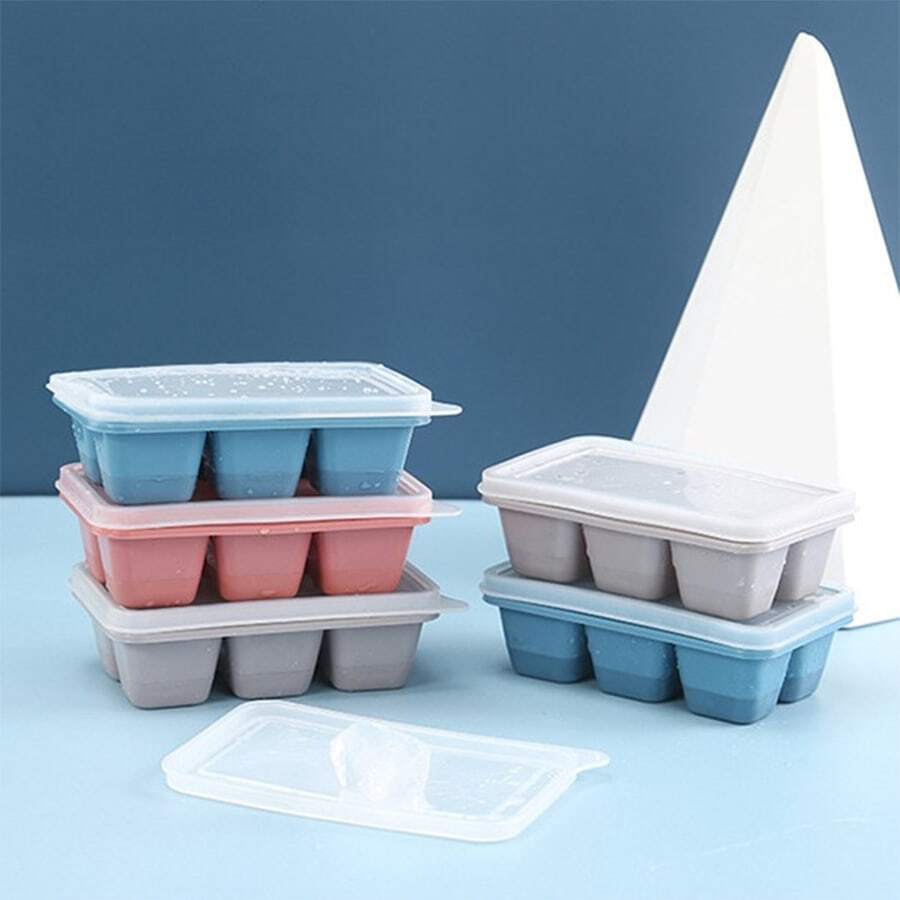 3 cái/bộ Có thể xếp chồng lên nhau Khay lập phương đá Với Nắp Và 6 Ngăn - Nhiều màu - Xem 1
