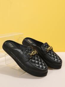 女士時尚金屬鏈裝飾幾何質感紋理休閒戶外穆勒鞋 - 黑色 - 查看 3