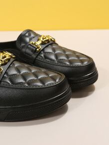 女士時尚金屬鏈裝飾幾何質感紋理休閒戶外穆勒鞋 - 黑色 - 查看 7