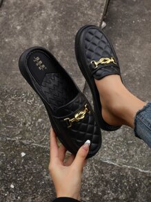 女士時尚金屬鏈裝飾幾何質感紋理休閒戶外穆勒鞋 - 黑色 - 查看 8