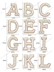 26英文字母人造珍珠水鑽衣服補丁A-Z字母珍珠水鑽貼花縫製/粘貼補丁DIY名稱