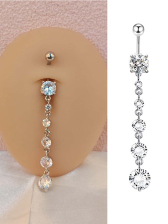 1入組懸垂肚臍環懸空腹部環肚臍環不銹鋼銀顏色肚臍環身體穿刺首飾肚臍環適合女士