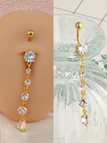 1pc Dangle Belly Button Rings Dangling Belly Rings Belly Button Ring Stainless Steel Navel Rings Body Piercing Jewelry Navel Rings for Women - Gold - View 1