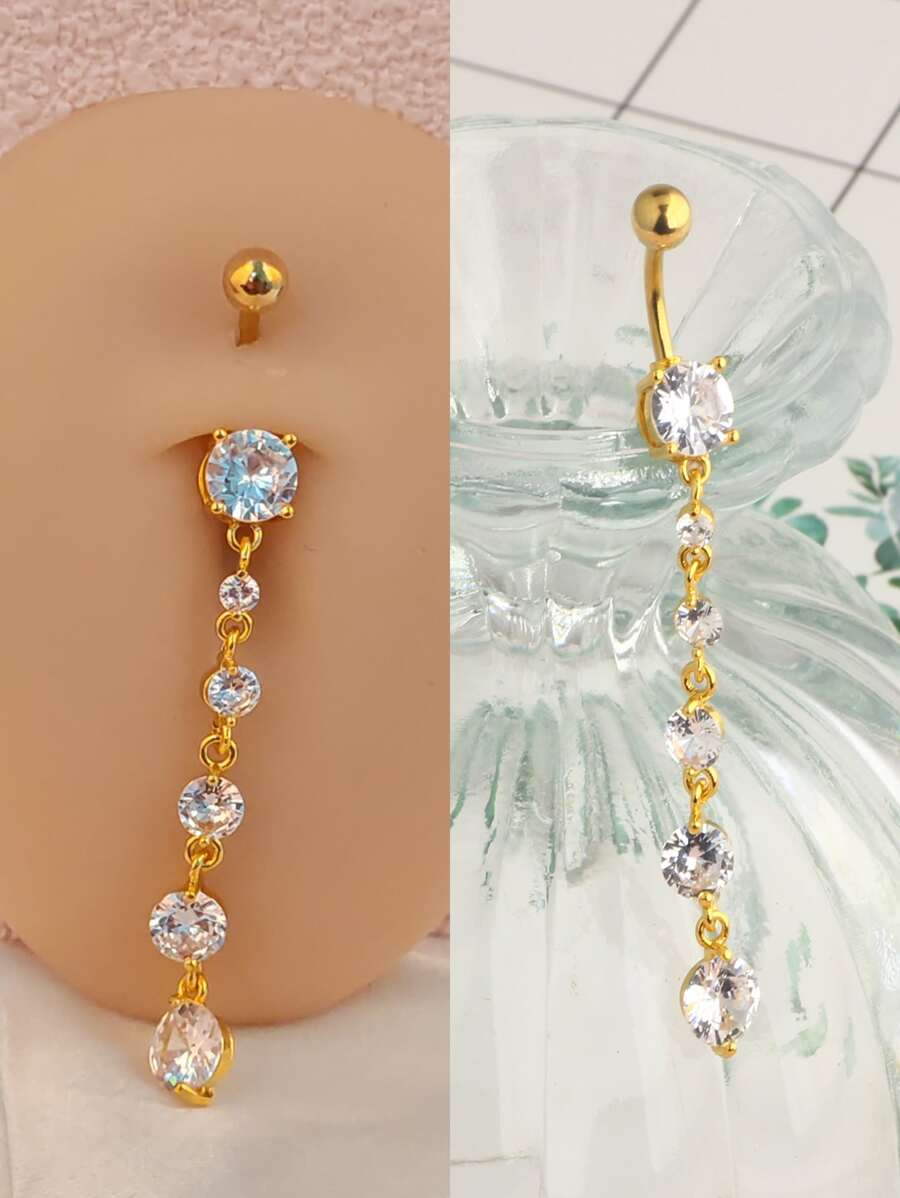 1pc Dangle Belly Button Rings Dangling Belly Rings Belly Button Ring Stainless Steel Navel Rings Body Piercing Jewelry Navel Rings for Women - Gold - View 1