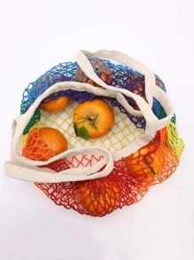 6Colors Shopping Bags Canvas Portable Mesh Net Bag Reusable Foldable Fruit Vegetable Storage Bag Handbag - Multicolor - View 5