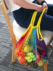 6Colors Shopping Bags Canvas Portable Mesh Net Bag Reusable Foldable Fruit Vegetable Storage Bag Handbag - Multicolor - View 3